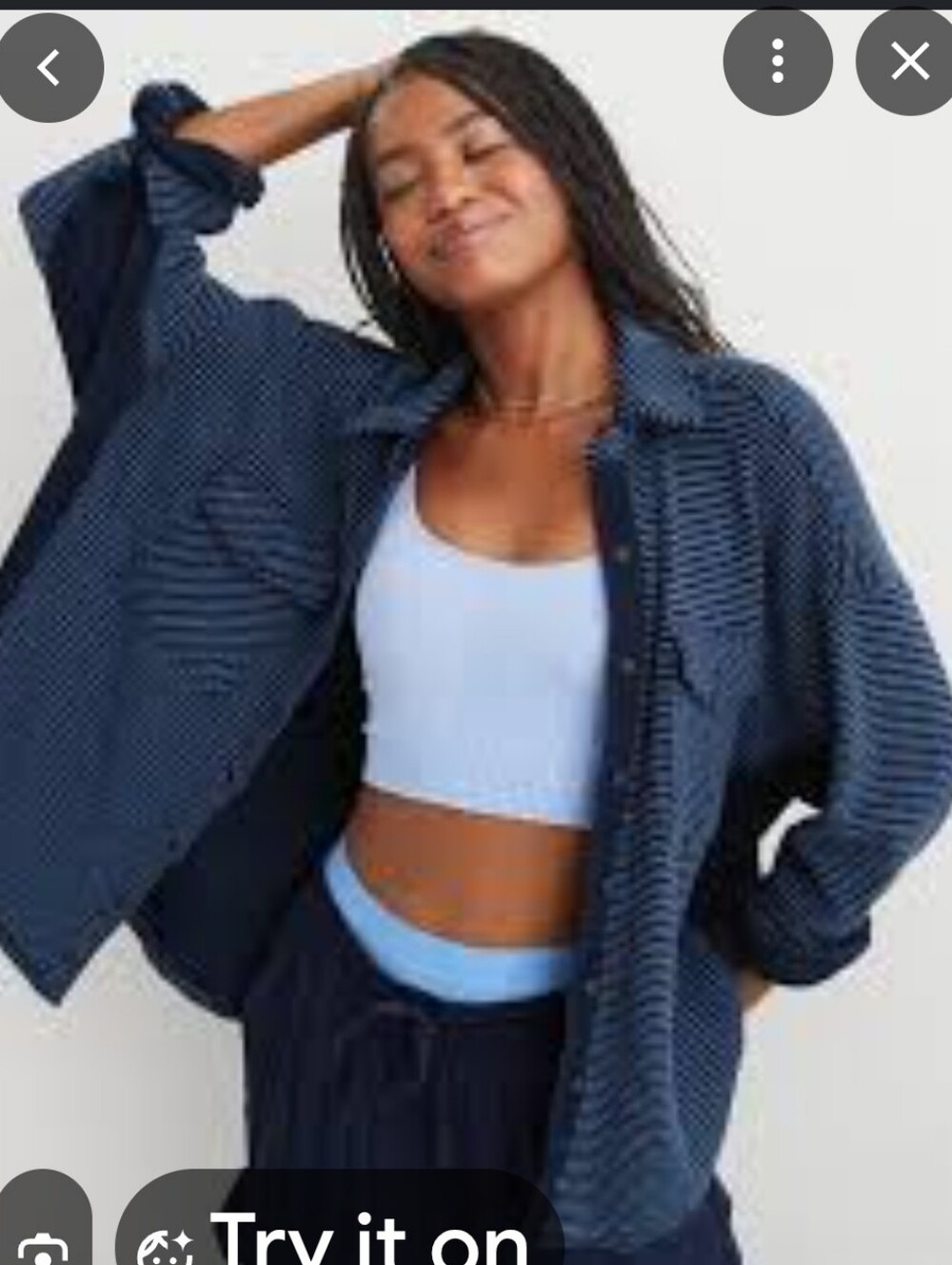 aerie Navy Striped Oversized Shacket